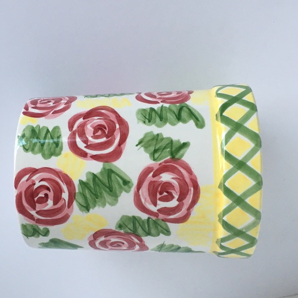 Utensil Crock Hausenware Libby Wilke vi rage Ceramic Stoneware yellow roses - Picture 10 of 13